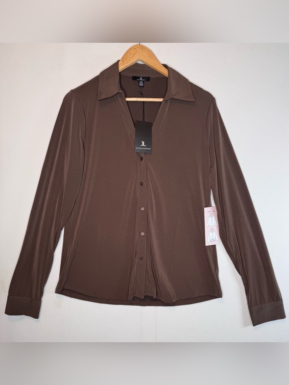 Jules‎ & Leopold NWT 2 Ways To Wear Top Brown button down size large stretch